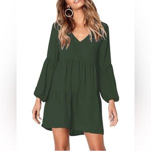 MissLook Women's Short Sleeve Tunic Dress V Neck Ruffle Loose Mini Swing Shift S